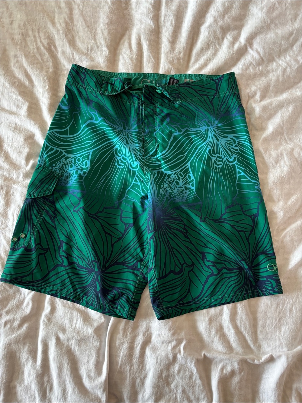 OP Green Floral Print Swim Board Shorts